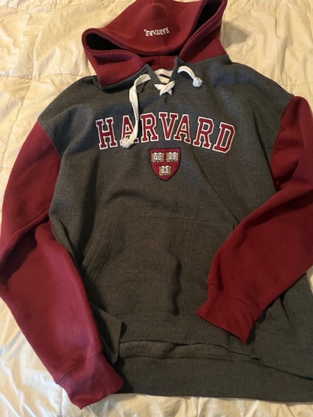 Harvard Two-Tone Hoodie in Gray & Maroon Size L
